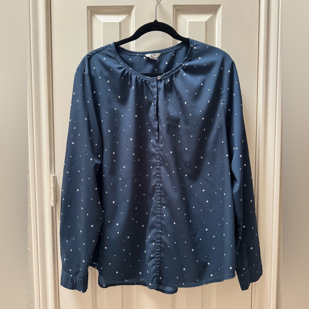 Bass XXL Navy Star Pattern Popover Blouse